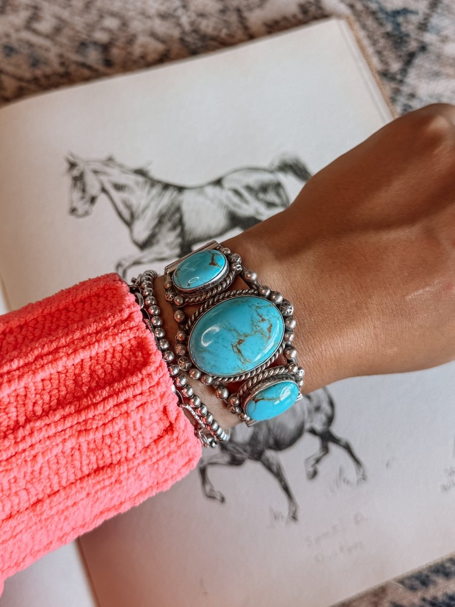 Jiminy Turquoise 3 Stone Cuff Bracelet - bracelet - Horseshoe J & Co.