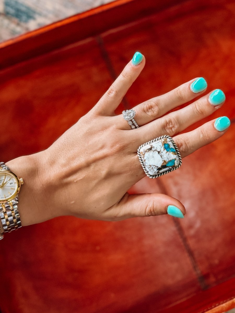 Kirkland Adjustable White Buffalo/Turquoise Ring - Horseshoe J & Co.