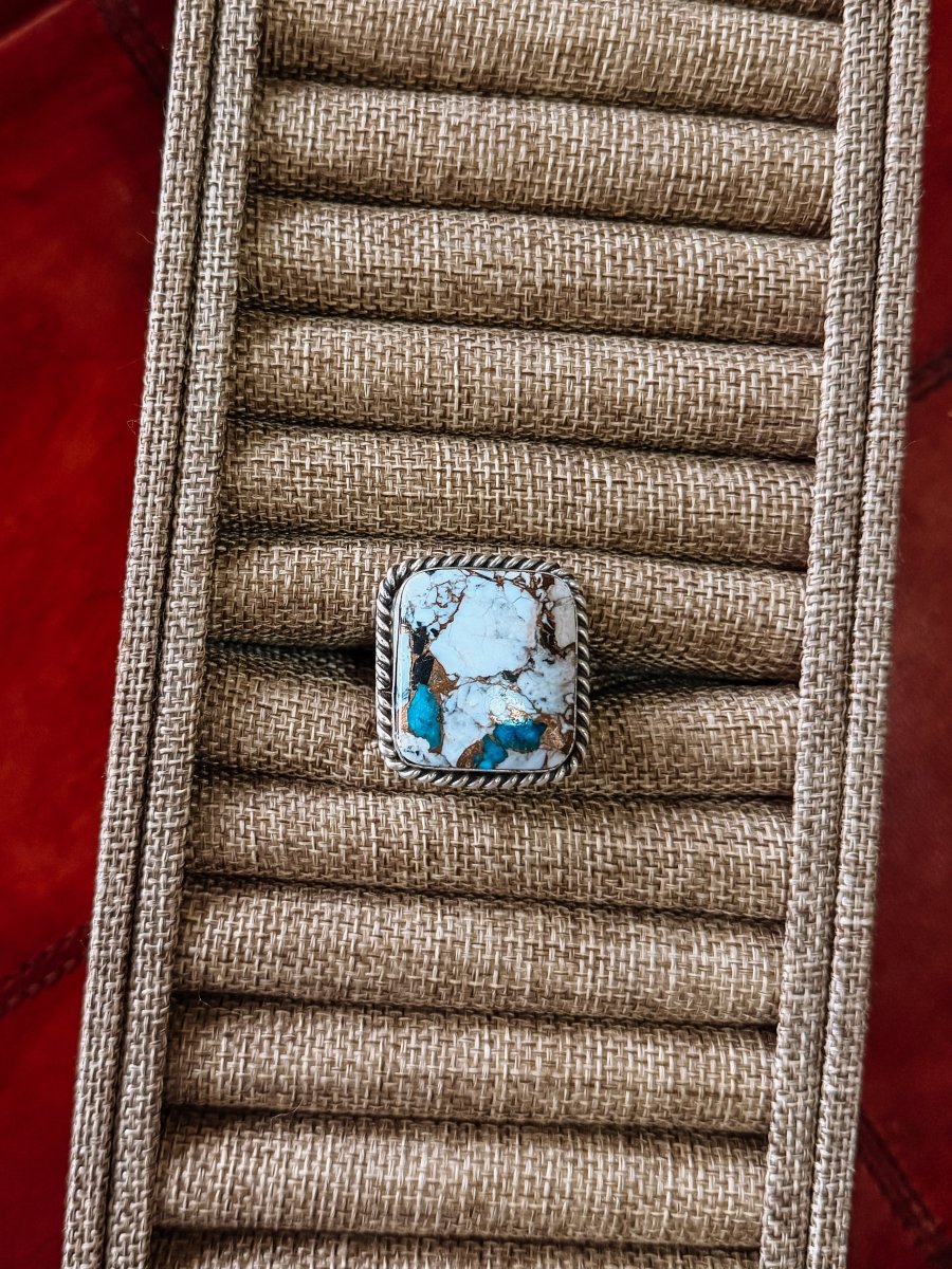 Kirkland Adjustable White Buffalo/Turquoise Ring - Horseshoe J & Co.