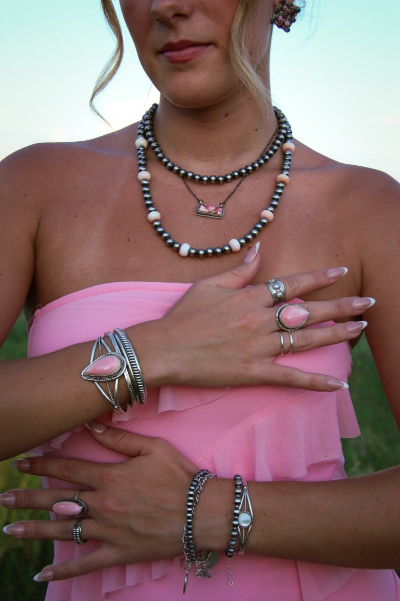 Lasso Pink Conch 8mm Pearl Necklace - Horseshoe J & Co.