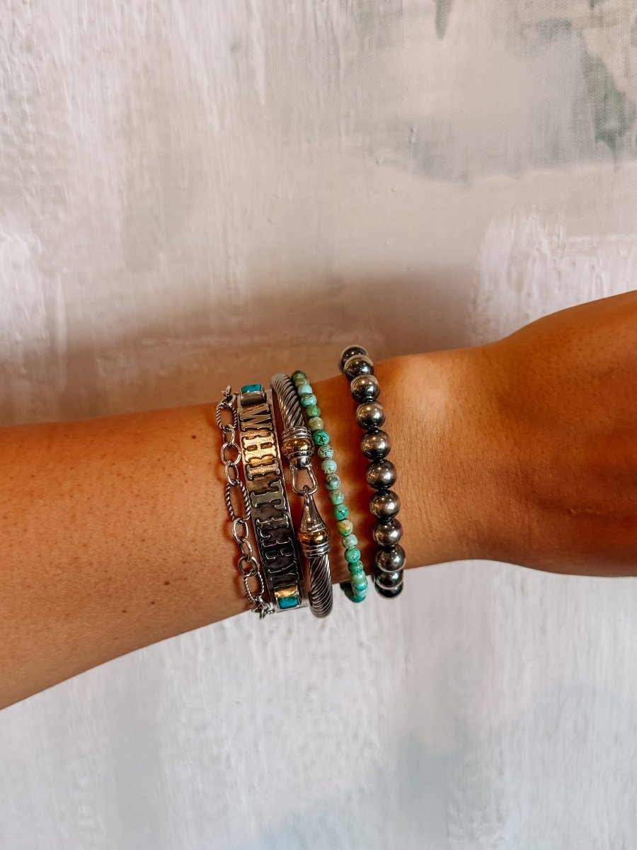 MADE TO ORDER - Turquoise Name Cuff Bracelet (10 week TAT) - Horseshoe J & Co.