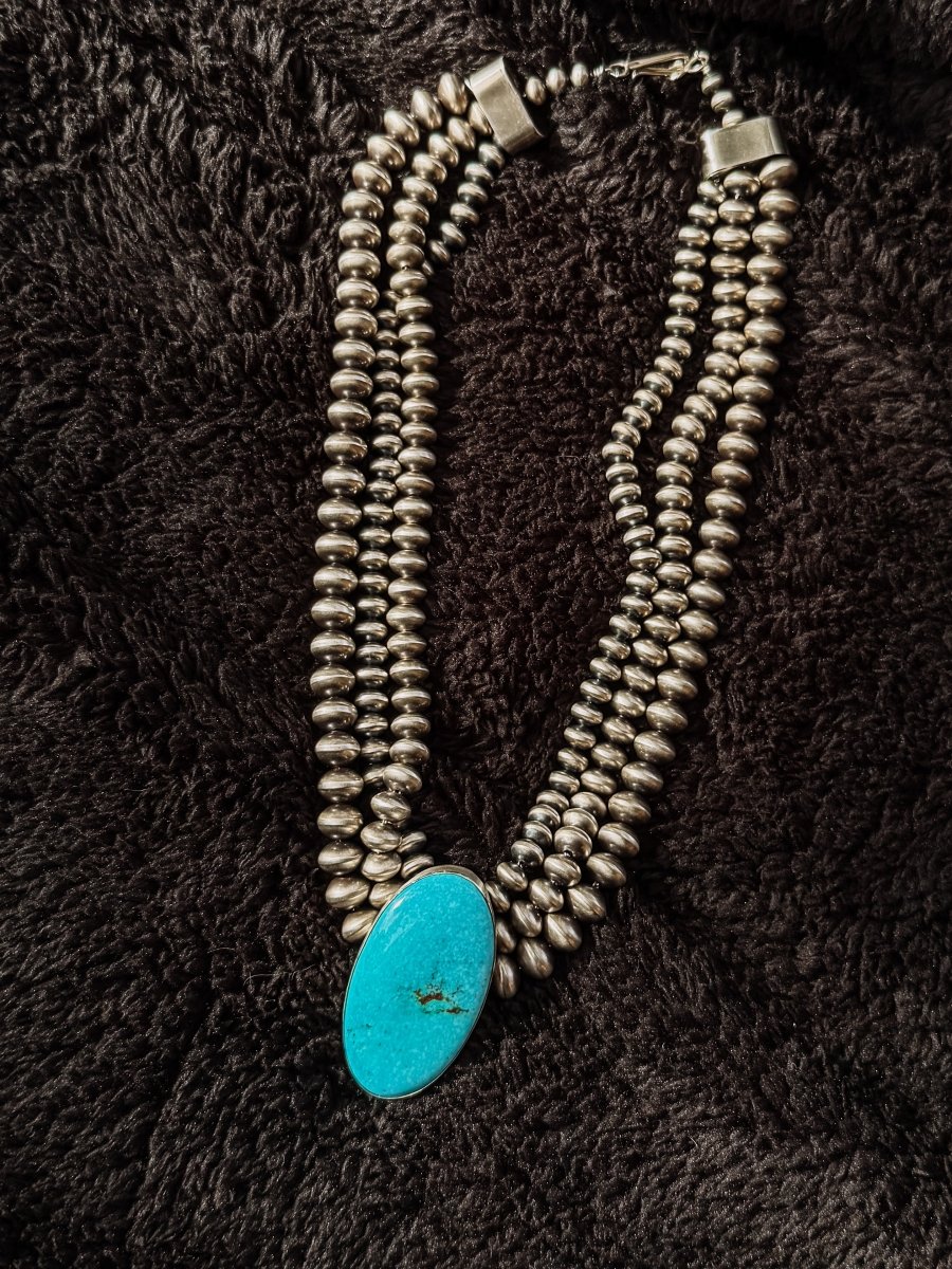 Mammoth 3 Strand Pearl + Turquoise Necklace - Horseshoe J & Co.
