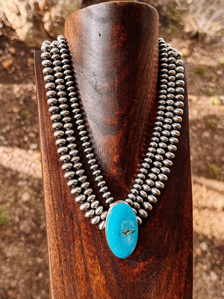 Mammoth 3 Strand Pearl + Turquoise Necklace - Horseshoe J & Co.