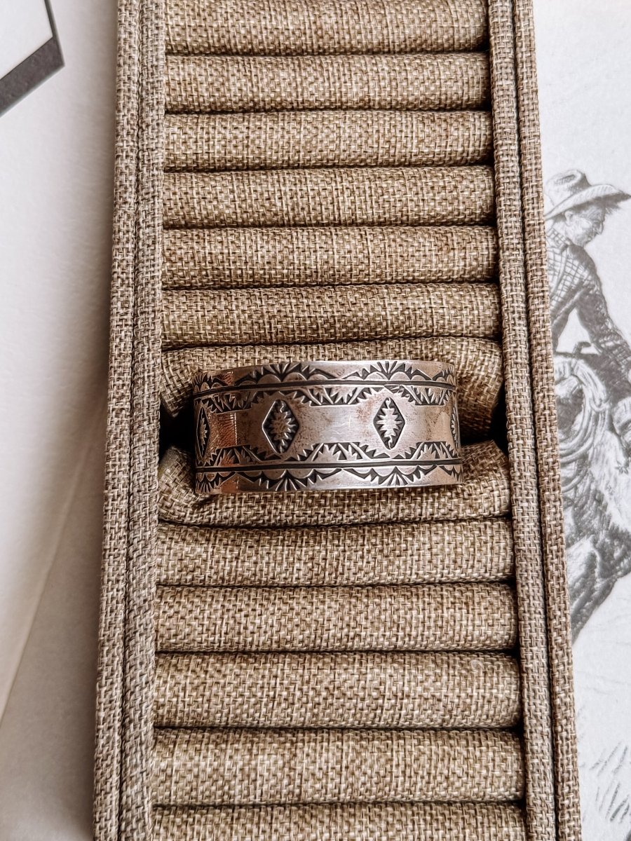 Moore Silver Stamped Statement Cuff Bracelet - Horseshoe J & Co.