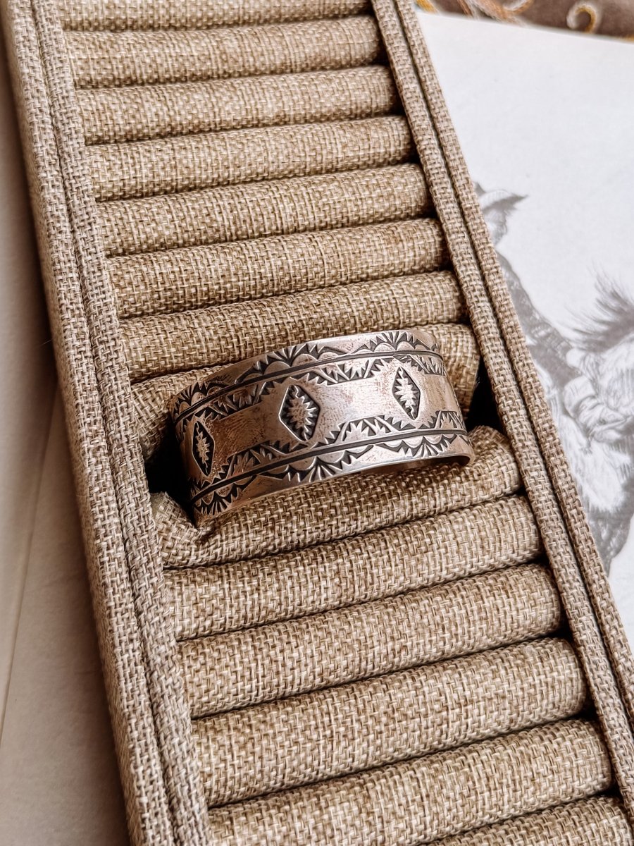 Moore Silver Stamped Statement Cuff Bracelet - Horseshoe J & Co.