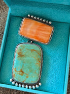 Naco 2 Stone Hook Pendant (Orange/Red Spiny + Turquoise) - Horseshoe J & Co.