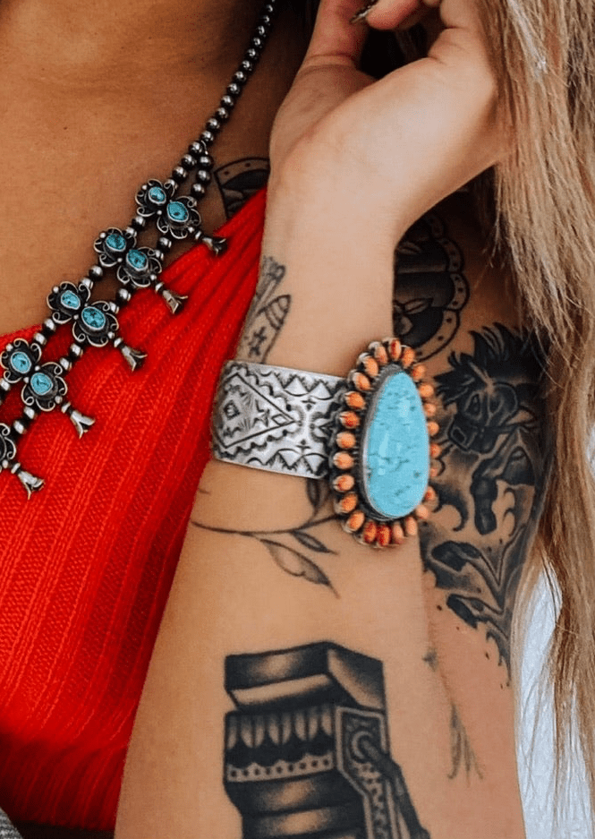 Olney Orange Spiny/Turquoise Cuff Bracelet - Horseshoe J & Co.