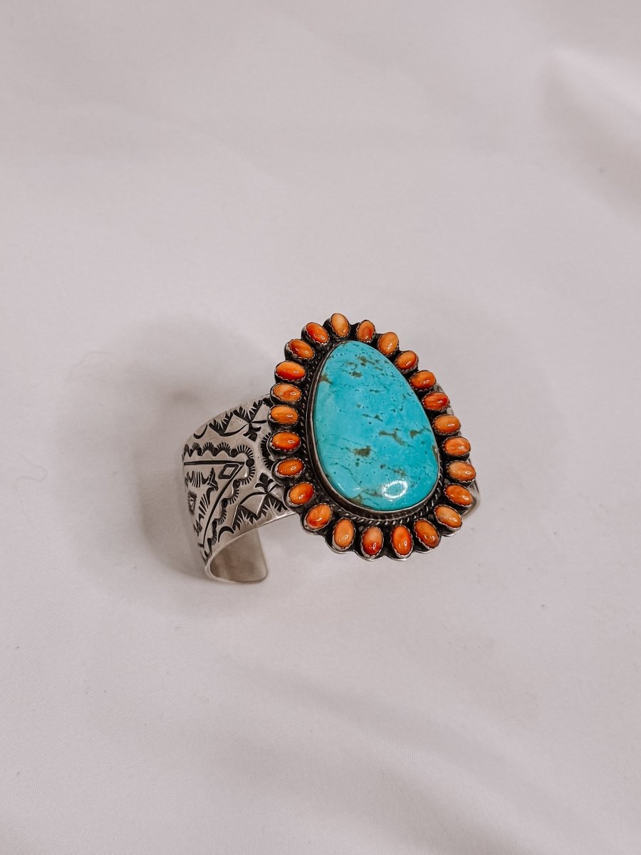 Olney Orange Spiny/Turquoise Cuff Bracelet - Horseshoe J & Co.