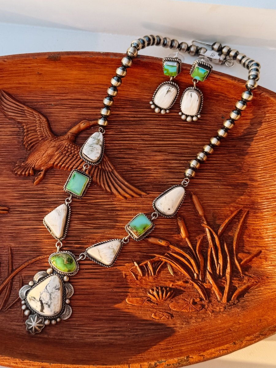 Overton Sonoran Gold/White Buffalo Necklace + Earring Set - Horseshoe J & Co.