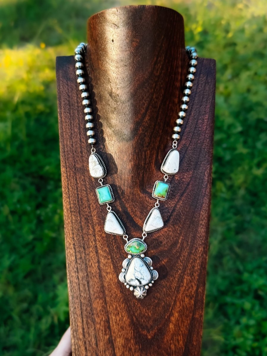 Overton Sonoran Gold/White Buffalo Necklace + Earring Set - Horseshoe J & Co.