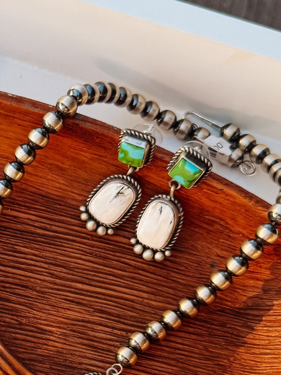 Overton Sonoran Gold/White Buffalo Necklace + Earring Set - Horseshoe J & Co.