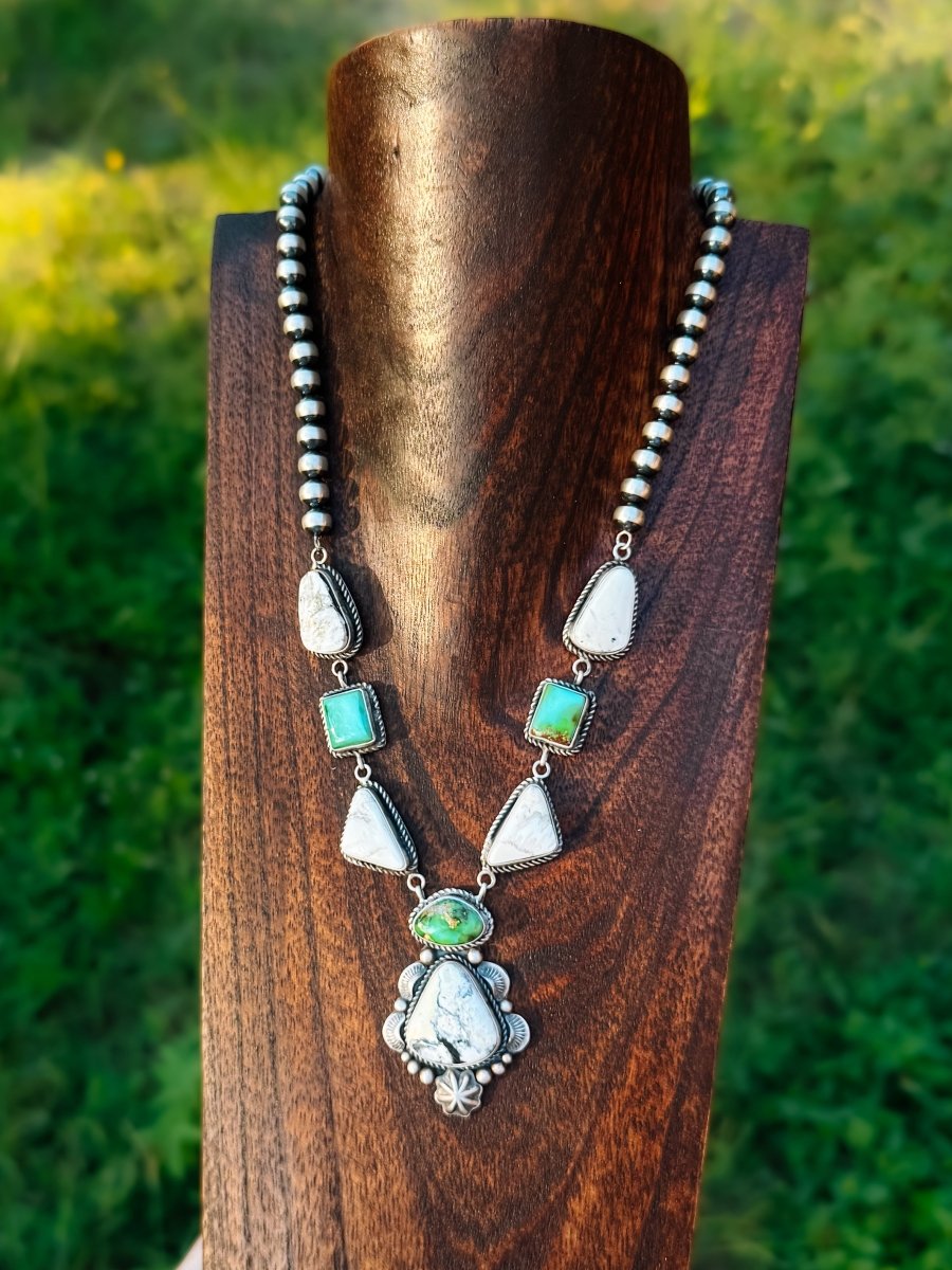 Overton Sonoran Gold/White Buffalo Necklace + Earring Set - Horseshoe J & Co.