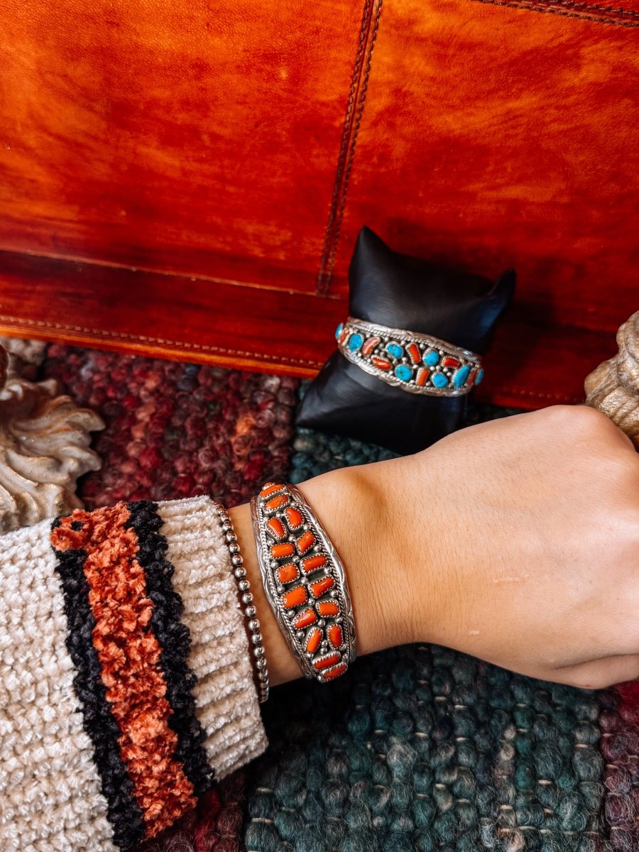 Panhandle Coral/Turquoise Cuff Bracelet - Horseshoe J & Co.