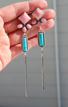 Pink Conch and Turquoise/White Buffalo Tassel Earrings - Horseshoe J & Co.