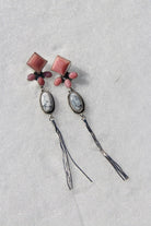 Pink Conch and Turquoise/White Buffalo Tassel Earrings - Horseshoe J & Co.