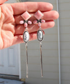 Pink Conch and Turquoise/White Buffalo Tassel Earrings - Horseshoe J & Co.