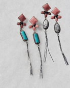 Pink Conch and Turquoise/White Buffalo Tassel Earrings - Horseshoe J & Co.
