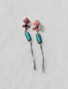 Pink Conch and Turquoise/White Buffalo Tassel Earrings - Horseshoe J & Co.