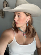 Pink Conch and Turquoise/White Buffalo Tassel Earrings - Horseshoe J & Co.