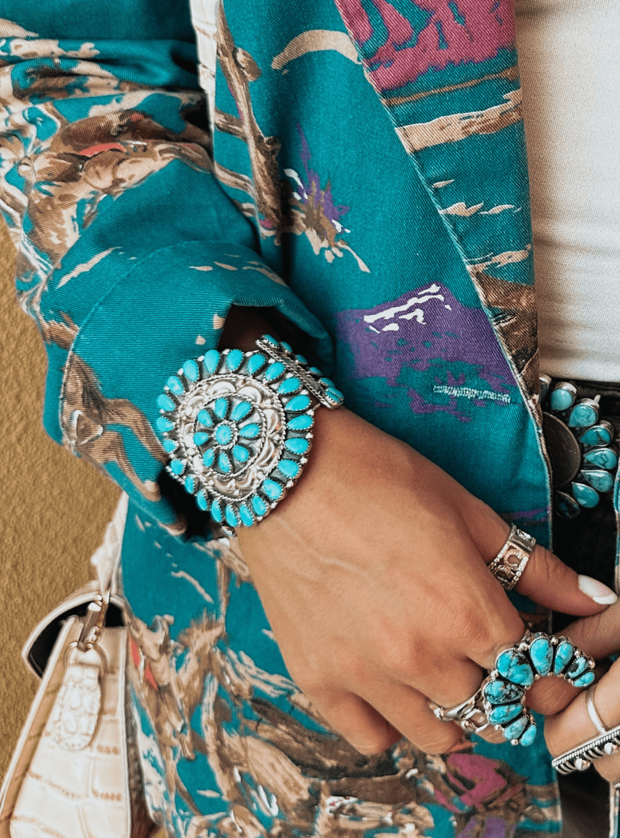 Plano Turquoise Cluster Cuff Bracelet (Ships After 12/20) - Horseshoe J & Co.