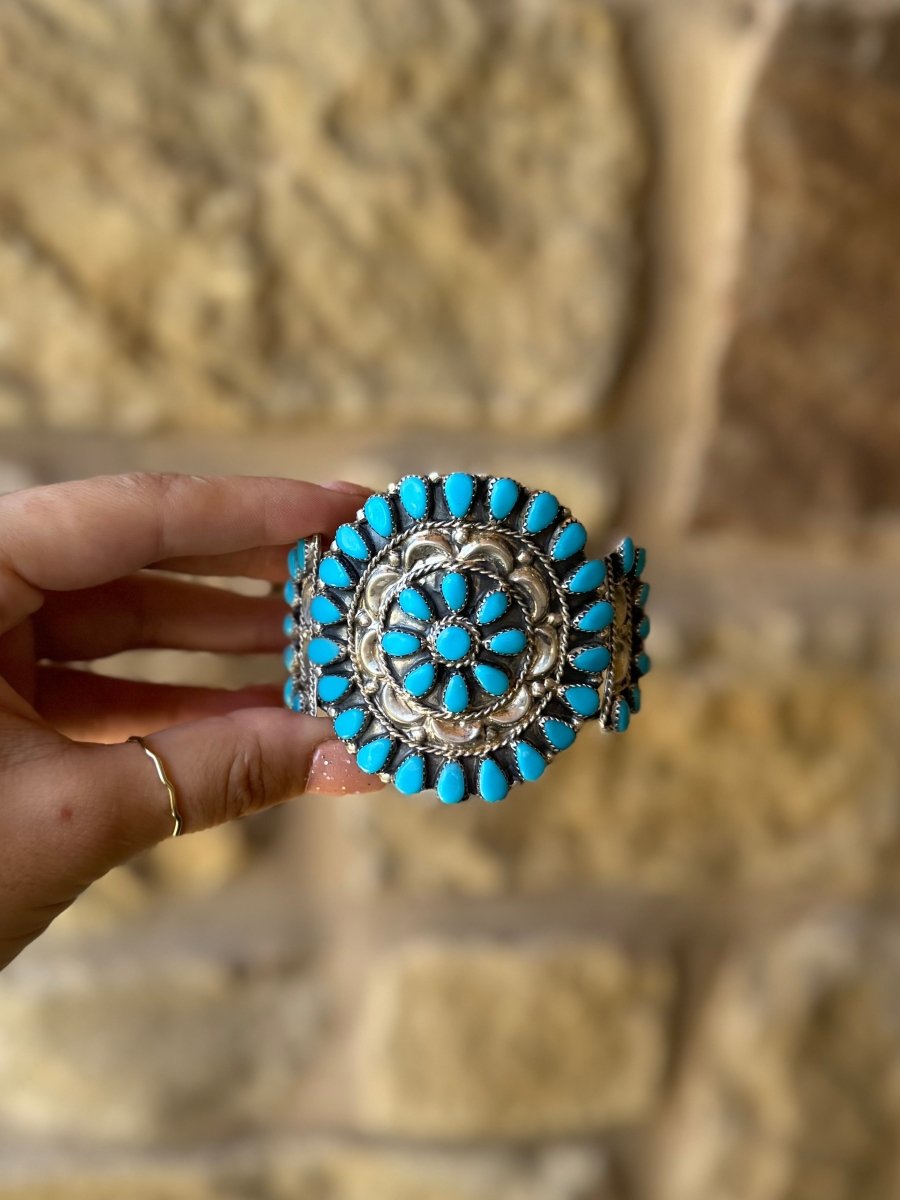 Plano Turquoise Cluster Cuff Bracelet (Ships After 12/20) - Horseshoe J & Co.