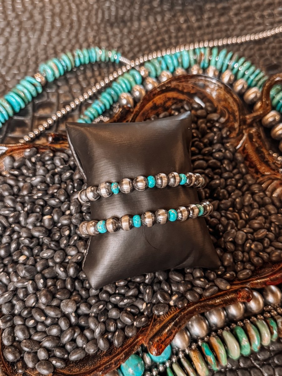 Rainy Day Blues Pearl + Turquoise Cuff Bracelet - Horseshoe J & Co.