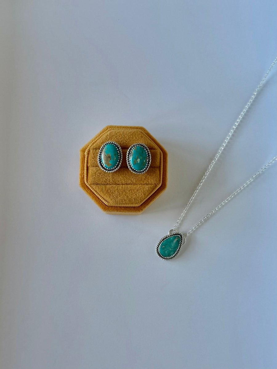 Seneca Pink Conch/Turquoise Earring + Necklace Set - Horseshoe J & Co.