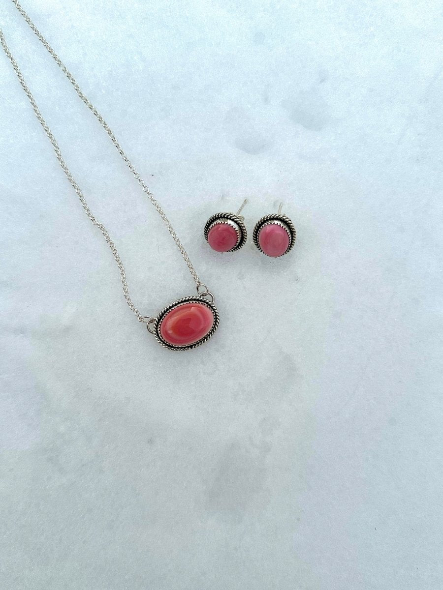 Seneca Pink Conch/Turquoise Earring + Necklace Set - Horseshoe J & Co.