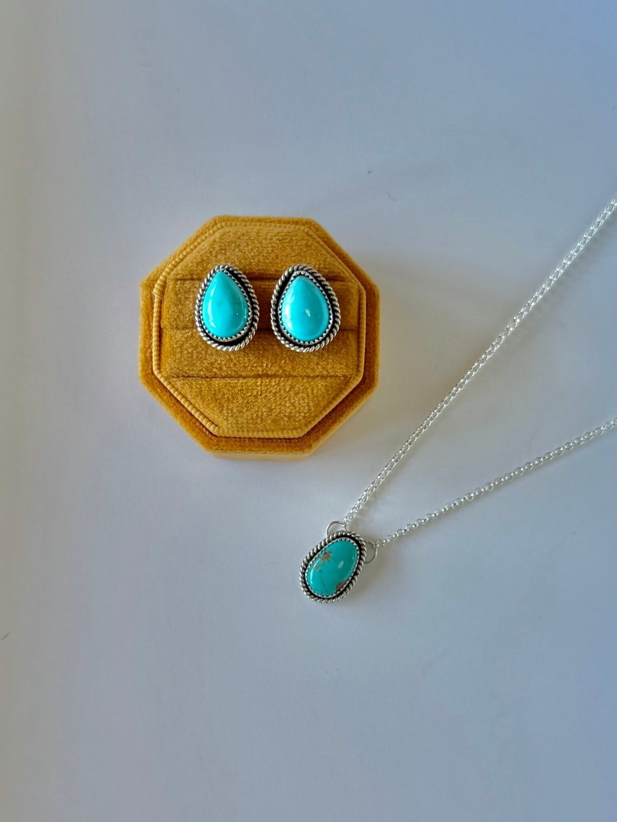 Seneca Pink Conch/Turquoise Earring + Necklace Set - Horseshoe J & Co.