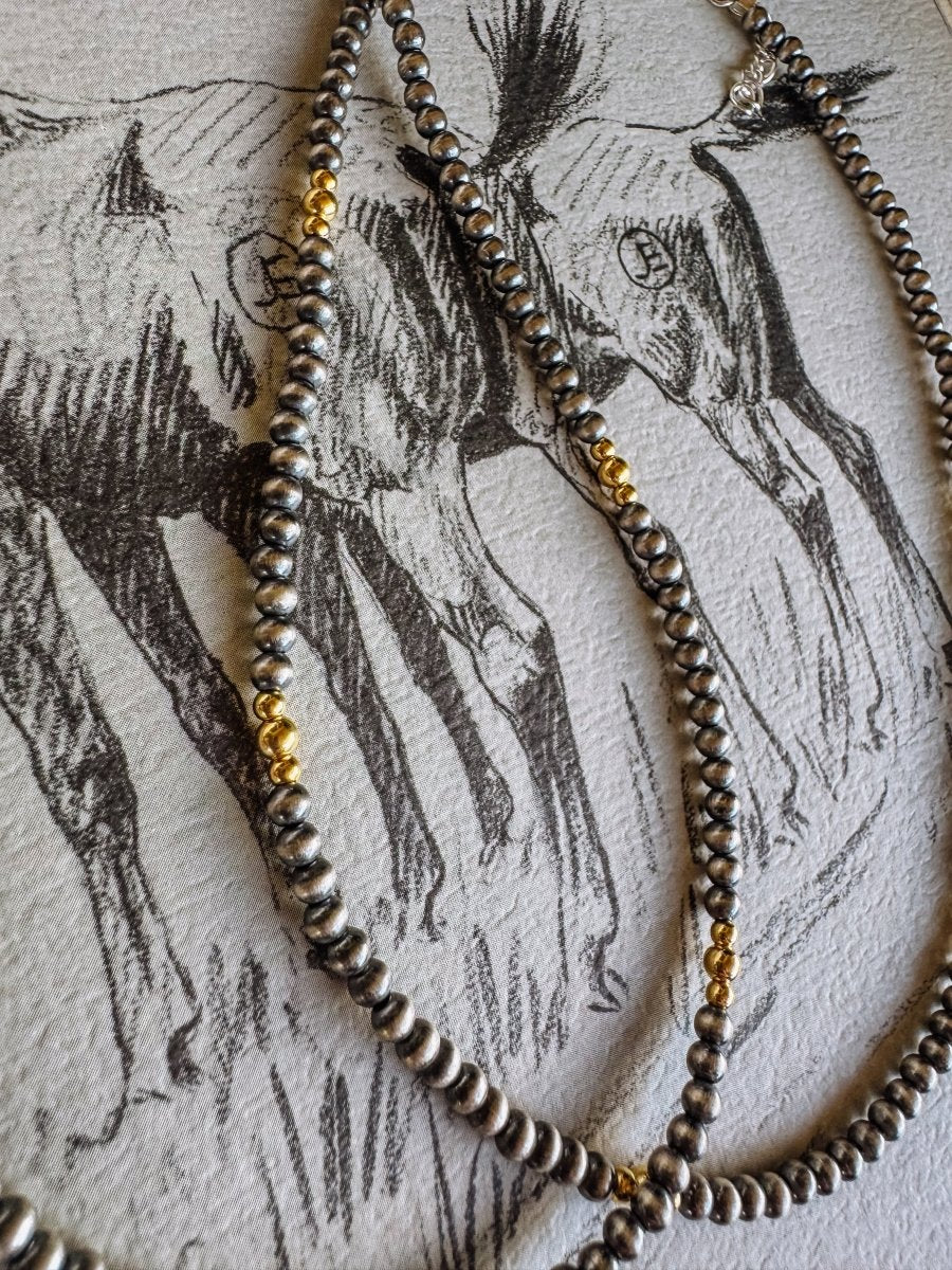 Snyder 2 Tone 4mm Pearl Necklace with Gold Beads - ring - Horseshoe J & Co.