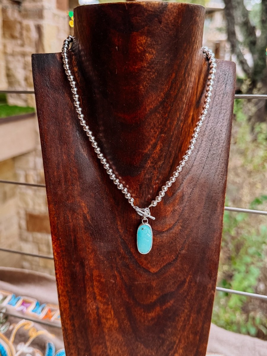 Sterling silver pearl + turquoise toggle Necklace - Horseshoe J & Co.