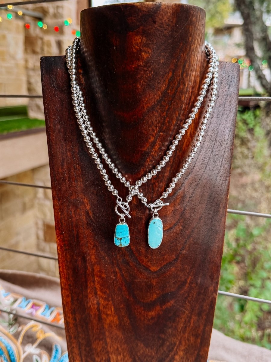 Sterling silver pearl + turquoise toggle Necklace - Horseshoe J & Co.