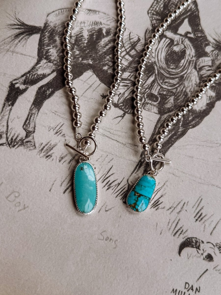 Sterling silver pearl + turquoise toggle Necklace - Horseshoe J & Co.