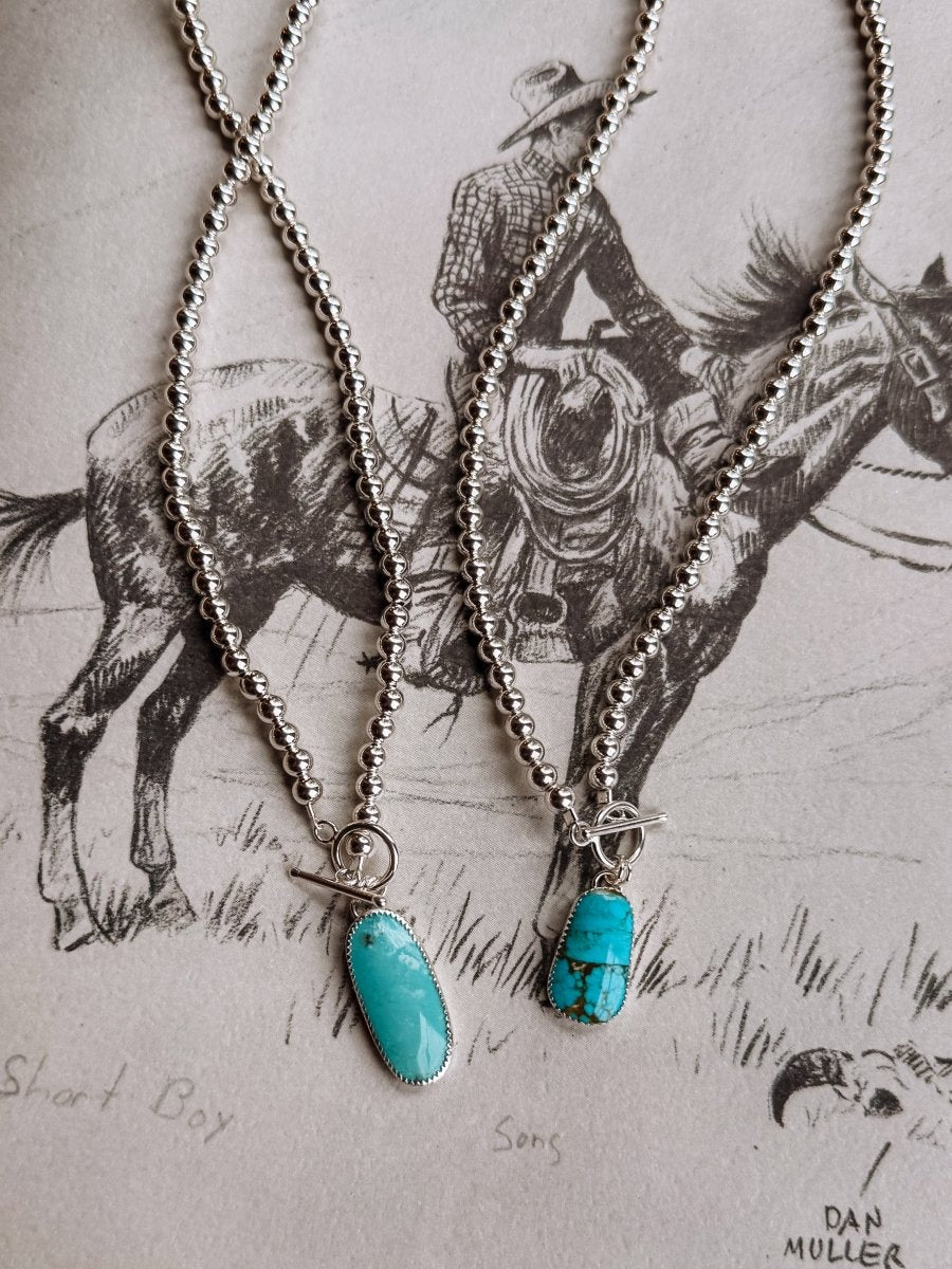 Sterling silver pearl + turquoise toggle Necklace - Horseshoe J & Co.