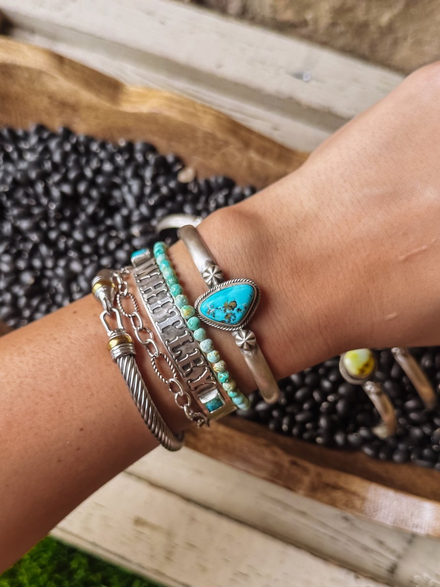 Tahoka Cuff - Golden Hills/Kingman Turquoise/Palomino - Horseshoe J & Co.