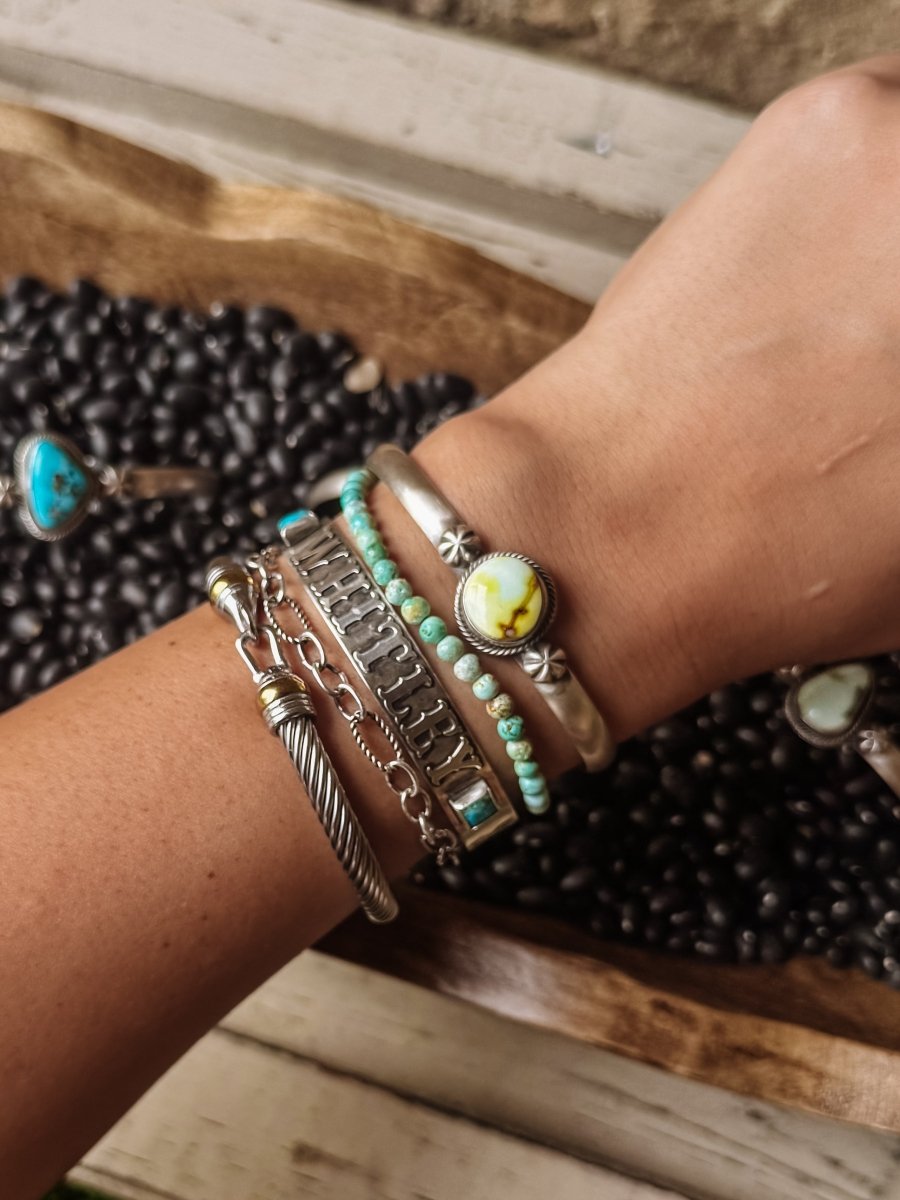 Tahoka Cuff - Golden Hills/Kingman Turquoise/Palomino - Horseshoe J & Co.