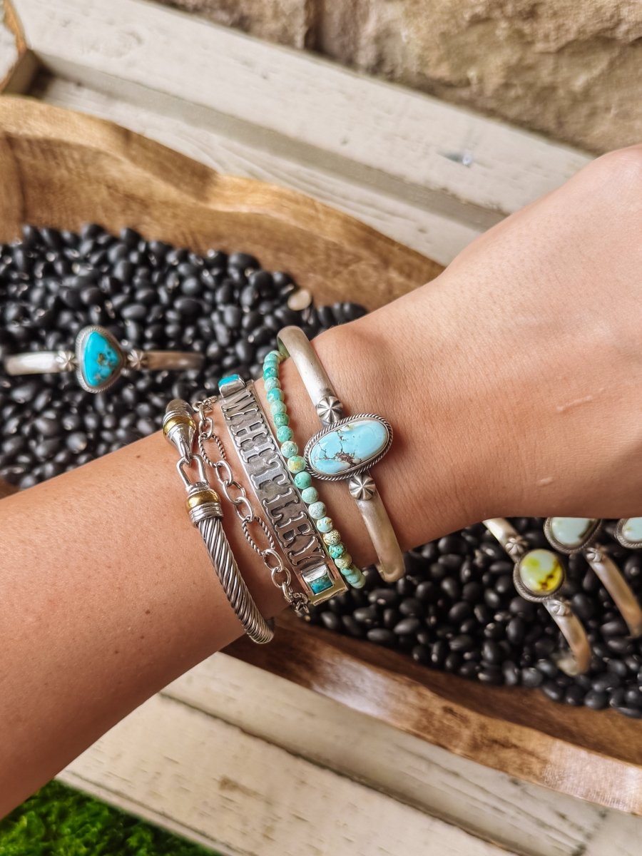 Tahoka Cuff - Golden Hills/Kingman Turquoise/Palomino - Horseshoe J & Co.