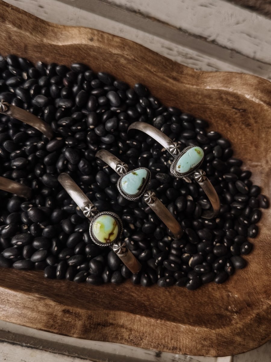 Tahoka Cuff - Golden Hills/Kingman Turquoise/Palomino - Horseshoe J & Co.