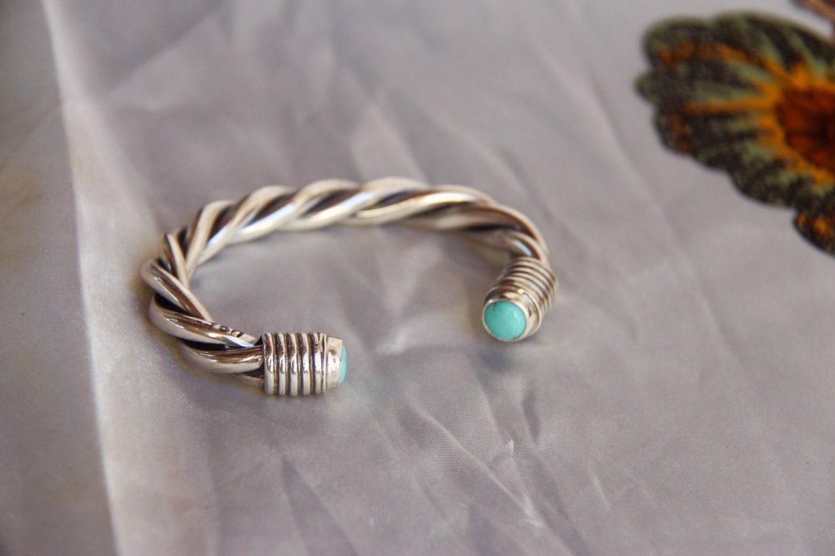Wylie Turquoise Cable Cuff Bracelet (Large) - Horseshoe J & Co.