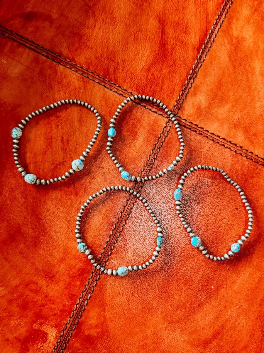 Yucca Golden Hills + Sterling Silver Pearl Stretch Bracelet - Horseshoe J & Co.